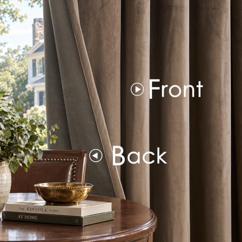 75% Blackout Velvet Curtains, Rod Pocket Back Tab 2Pcs 52x72 Brown