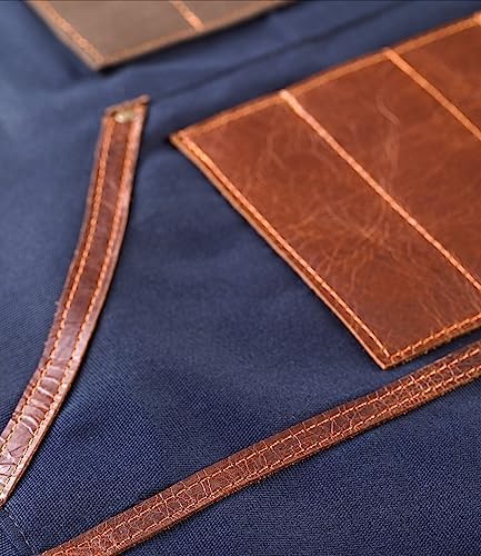 Cross Back Canvas Aprons With Pockets |Adjustable Leather Strap|Work