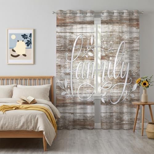 Family Sheer Curtains for Living Room 96 inch Length 2 Panels Set