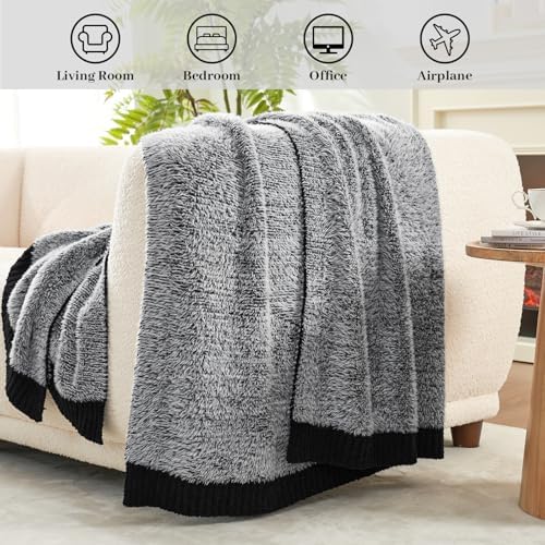 Amélie Home Faux Fur Throw Blanket, Heather Black, 60"x80"