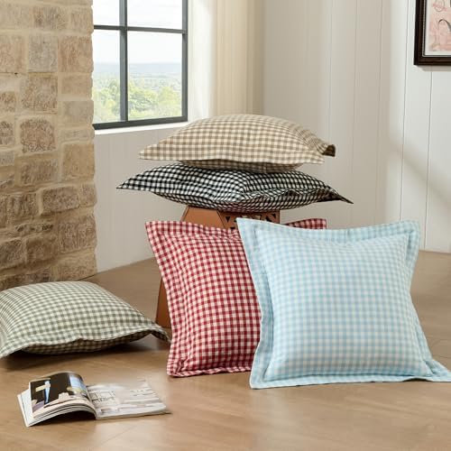 Sage Green Gingham Throw Pillow Covers, 22" x 22", Set of 2