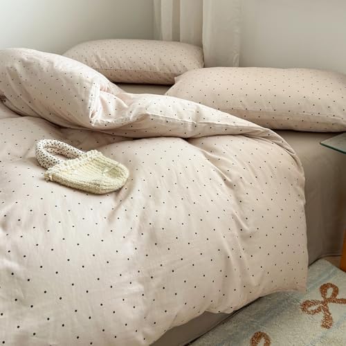 LifeTB Polka Dot Duvet Cover Set King, 100% Muslin Cotton Khaki Duvet