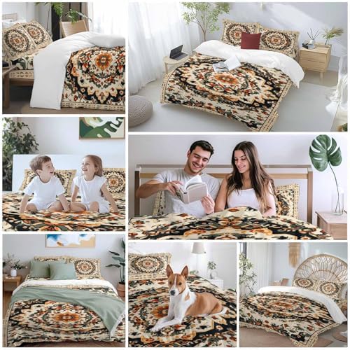 Bohemian Floral Duvet Cover Set Queen Size,Breathable Bedding Set with