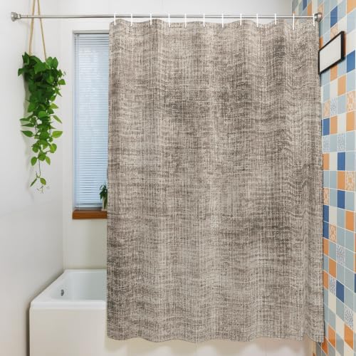 Vintage Beige Linen Texture Shower Curtain, Minimalist Brown