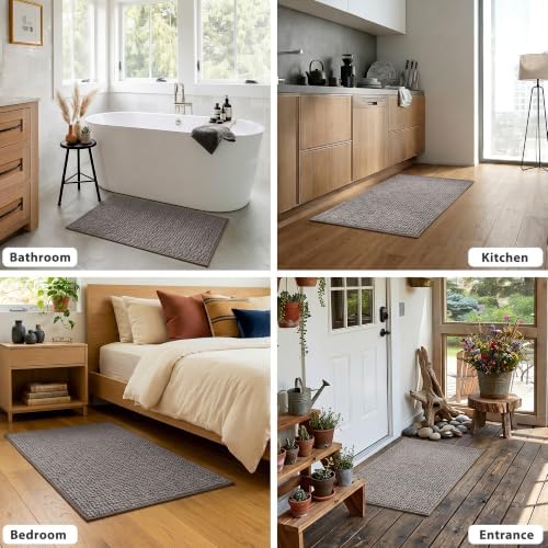 Set of 3 Bath Mats Low Pile Bathroom Rugs, 17"x24"+20"x32"+20"x24"U