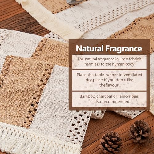 Boho Table Runner with Tassels 108 Inches Long Farmhouse Rustic Cream
