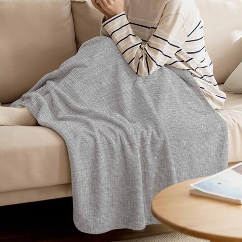 Solid Color Gray Flannel Throw Blanket Fleece Blankets,Vintage Linen