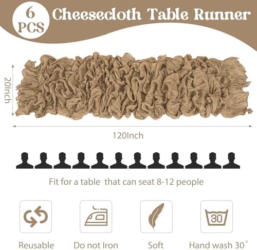 6 Pack 10FT Cheesecloth Table Runner 20 x 120 inch Long Boho Rustic