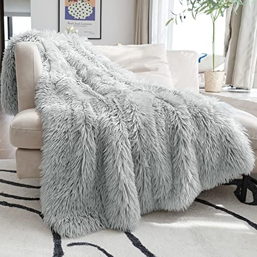JONIYEAR Decorative 2.8" Long Hair Soft Fuzzy Faux Fur Throw Blanket