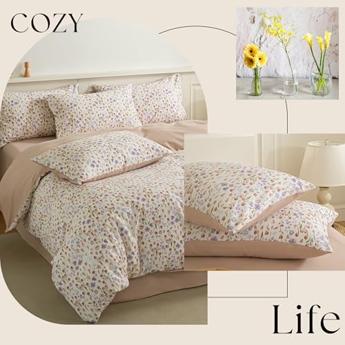 BISELINA Brushed Cotton Duvet Cover Queen Size – Soft Floral Bedding