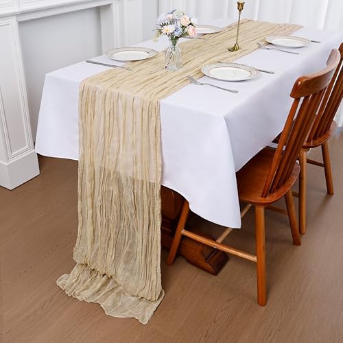 6 Pack Beige Cheesecloth Table Runner 35x120 Inch Gauze Rustic Boho