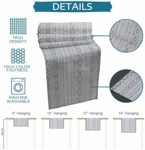 Slate Gray Boho Table Runner 108 Inches Long, Ethnic Tribe Warm