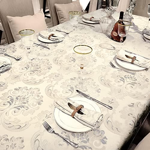 Loom and Mill Jacquard Rectangle Tablecloth 52 x 70 Inches, Light