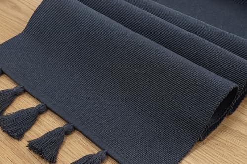 PurpleEssences Solid Ribbed Table Runner, 13x72 in - Mineral Gray