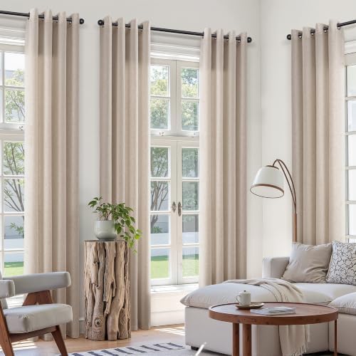SMABU Linen Grommet Curtains 96 Inches Long for Living Room Sand Beige