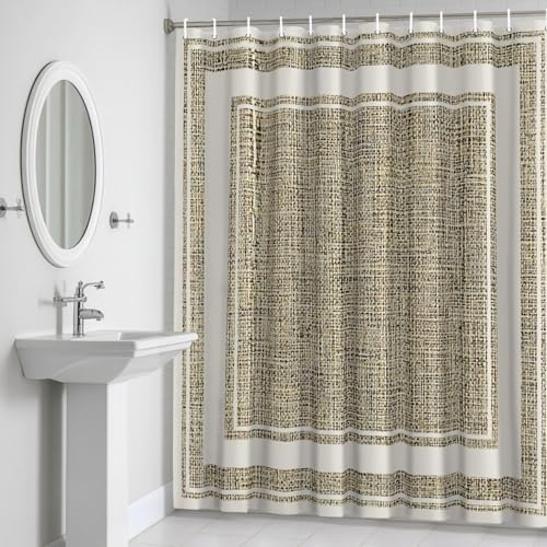 QueenKer Rustic Linen Texture Shower Curtain Brown Classic Natural