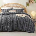 Bedsure Boho Duvet Cover Queen, Tufted Embroidery, 3-Piece, Dark Grey
