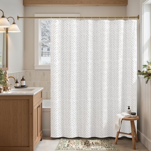 jinchan Taupe Grey and White Shower Curtain Inky Herringbone Chevron