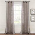 Lush Decor Farmhouse Textured Grommet Sheer Window Curtain Panel Pair