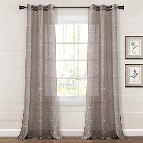 Lush Decor Farmhouse Textured Grommet Sheer Window Curtain Panel Pair