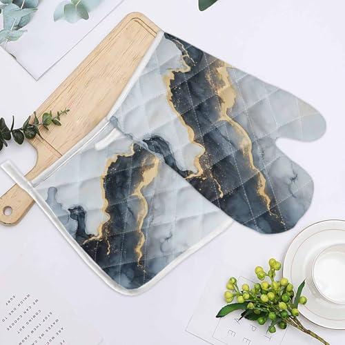 Quilted Cotton Terry Cloth Oven Mitt, Pot Holder Marble Abstract Grey