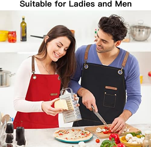 Genixart Chef Apron Men Women, Kitchen Aprons Cooking, BBQ - Black
