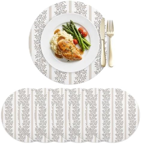 Fall Taupe Flower Faux Leather Placemats Set of 6, 12in, Waterproof