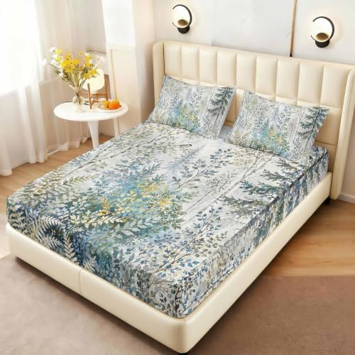 AILONEN Sage Birch Woodland Fitted Sheet Set Twin XL, 3-Piece Soft