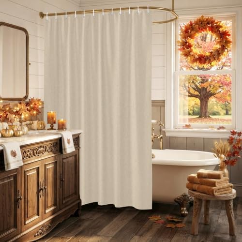 Butter Tan Shower Curtain, Rustic Minimalist Solid Color Beige Linen