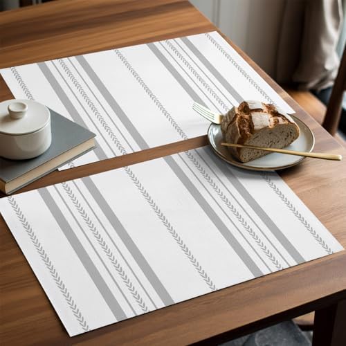 Placemats Set of 8 Classic Grey Stripes Place Mats for Dining Table