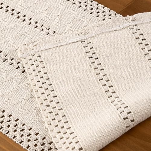 Ivory Boho Table Runner Farmhouse Macrame Woven Table Runner 12x36