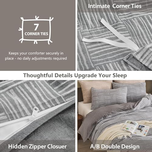 Simple&Opulence 100% Cotton Duvet Cover Queen Size, 3 Pcs Checkered