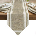 Beige Rustic Table Runner 108 Inches Long, Farmhouse Neutral Striped