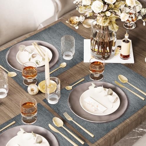 Dark Grey Placemats Set of 4, 12x18 Inch Waterproof Heat Resistant