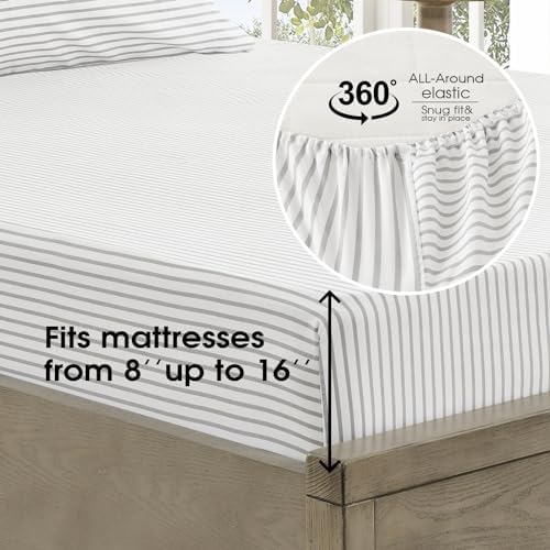 FreshCulture Twin XL Striped Sheets - Ultra Soft Brushed Microfiber