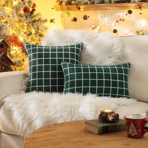 AQOTHES Fall Green Plaid Throw Pillow Covers 18X18 Inch Set of 2