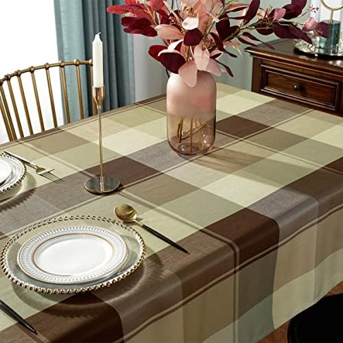 SASTYBALE Rectangle Tablecloth 52 x 70 Inch, Taupe, Checkered Table