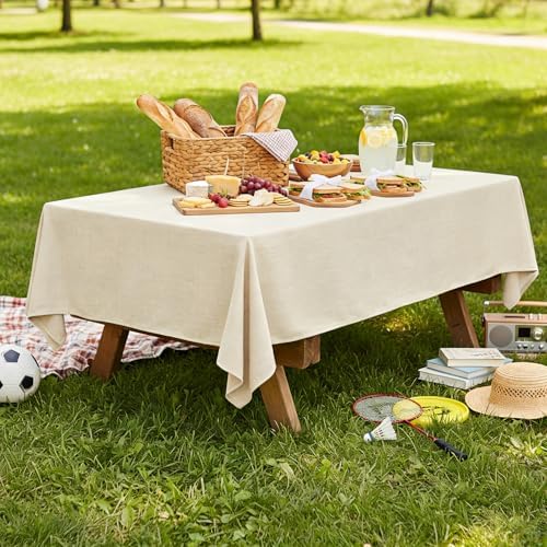 Table Cloth Rectangular Waterproof Faux Linen Table Cover for