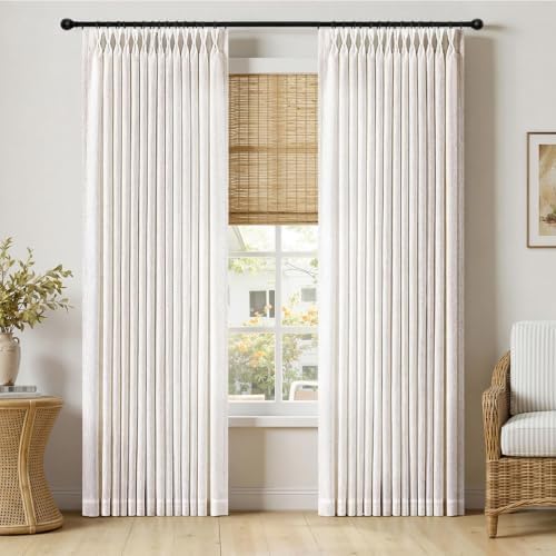 Linen Blend Pinch Pleat Light Filtering Curtains, Semi Sheer Textured