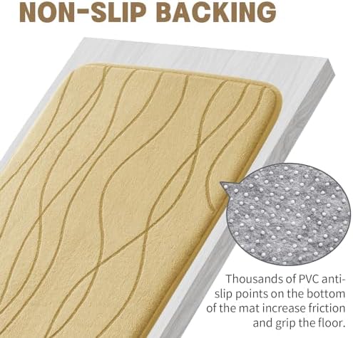 YIHOUSE Bathroom Rugs Set 5 Piece, Memory Foam Bath Mat Beige