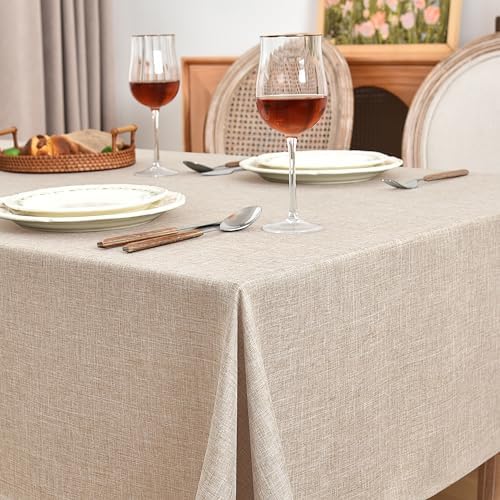 Fitable 2 Pack Beige Faux Linen Tablecloths Rectangle 60x102 Inch