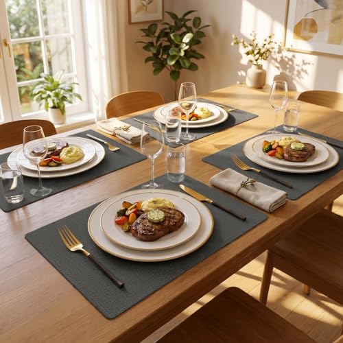 Romanstile Faux Leather Vinyl Placemats Set of 6, Charcoal