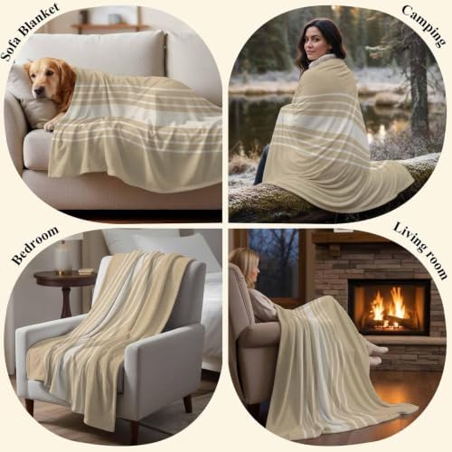 Taupe Stripe Throw Blanket for Couch, Modern Minimalist Striped