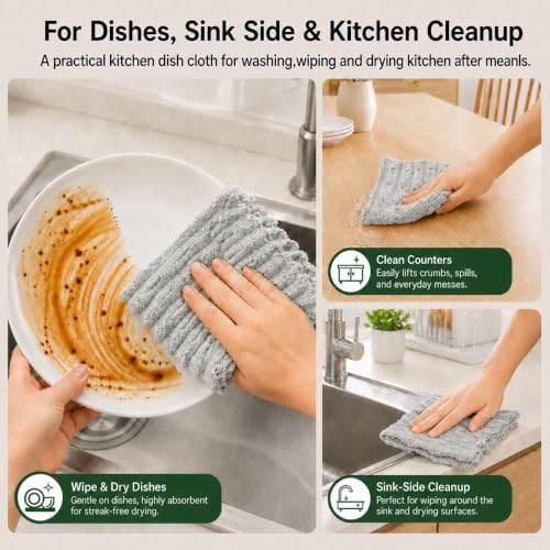 kimteny Microfiber Dish Cloths for Washing Dishes 24 Pack, Light Grey