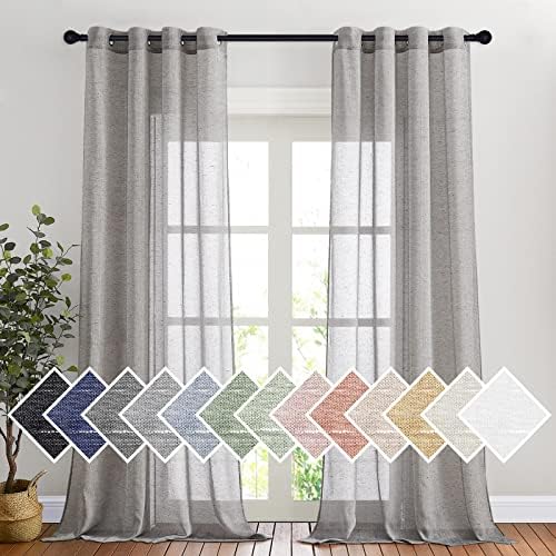 NICETOWN Sheer Curtains Flax Texture for Bedroom, Vintage Grommet Top