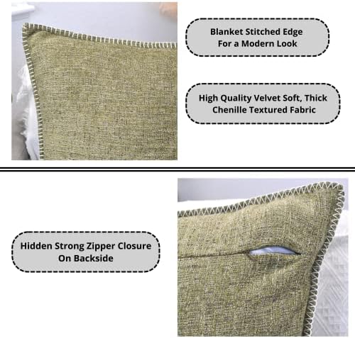 22x22 Pillow Cover Set of 2 Olive Green Soft Textured Chenille Comfy