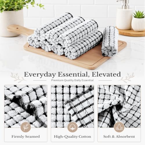 Homaxy 12 Pack Terry Kitchen Dish Cloths, 12"x12", Black
