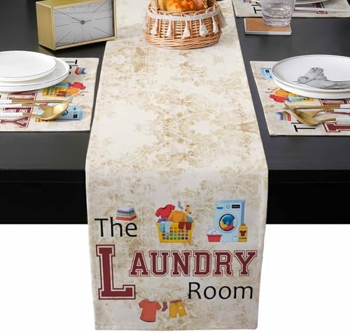 Laundry Room Table Runner and Placemats for Dining Tables,Burlap