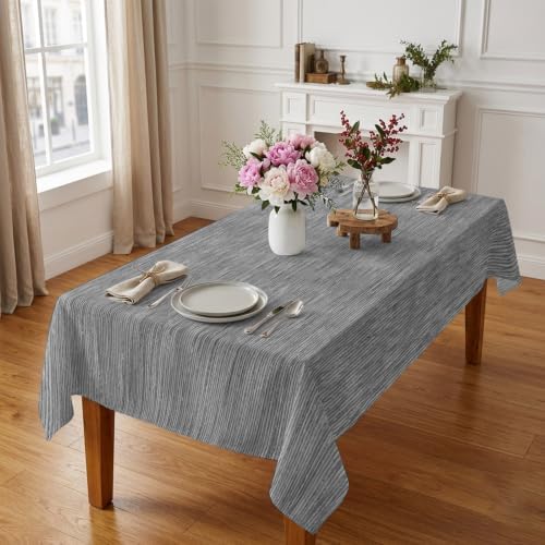 Gray Solid Color Table Cloth, Minimalist Vintage Linen Texture Modern