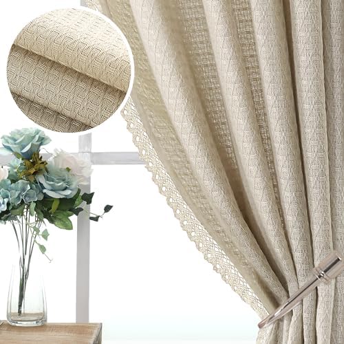 H.VERSAILTEX Linen Curtains 96 Inches Long for Back Tab Boho Style